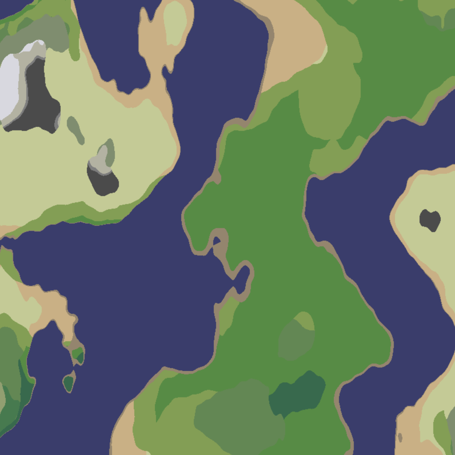 Random Islands Example An example of the randomly generated landmasses this project creates.