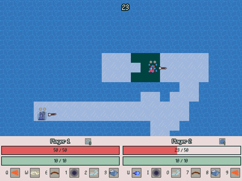 A picture of wizards fighting on a field of water and ice.